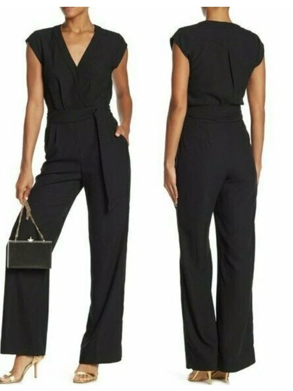 Diane Von Furstenberg Purdy Black Wrap-Front Jumpsuit Classy Old Money 8
